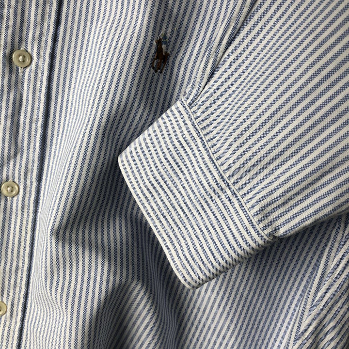 Ralph Lauren Striped Pattern Long-Sleeve Button-Down Striped Shirt, Men's Size M (approx.) cotton Blue type light blue Vintage Second Hand