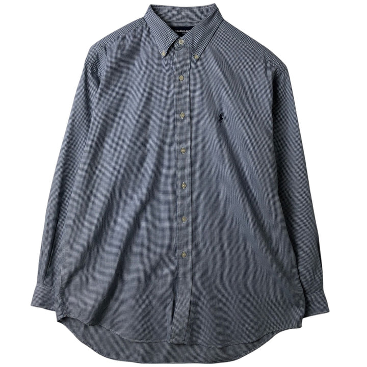 Ralph Lauren GOLF TILDEN Gingham Check Long-Sleeve Button-Down Check Shirt, Men's Size L (approx.) cotton blue type Vintage Second Hand