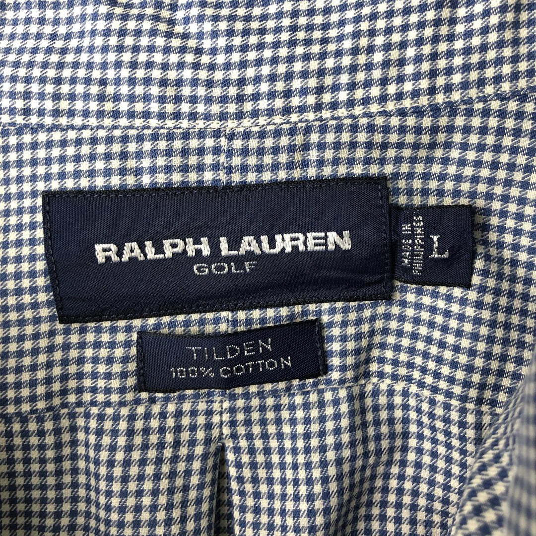 Ralph Lauren GOLF TILDEN Gingham Check Long-Sleeve Button-Down Check Shirt, Men's Size L (approx.) cotton blue type Vintage Second Hand