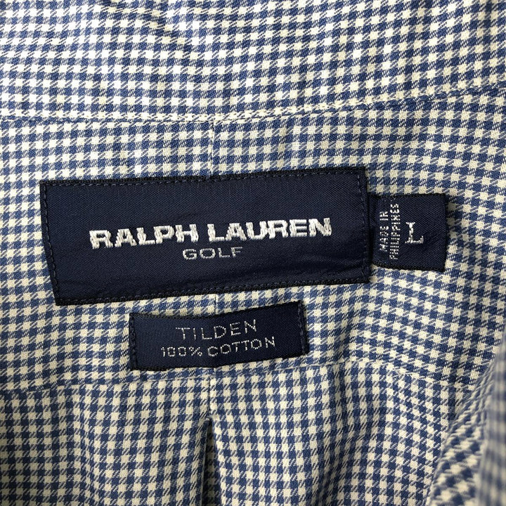Ralph Lauren GOLF TILDEN Gingham Check Long-Sleeve Button-Down Check Shirt, Men's Size L (approx.) cotton blue type Vintage Second Hand