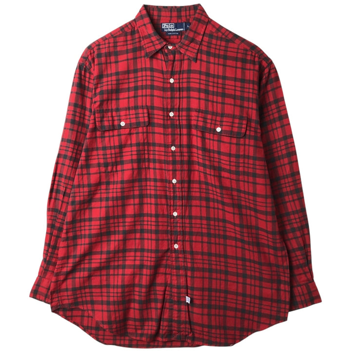 Ralph Lauren long sleeve button down check shirt, men's size L cotton red type Vintage Second Hand