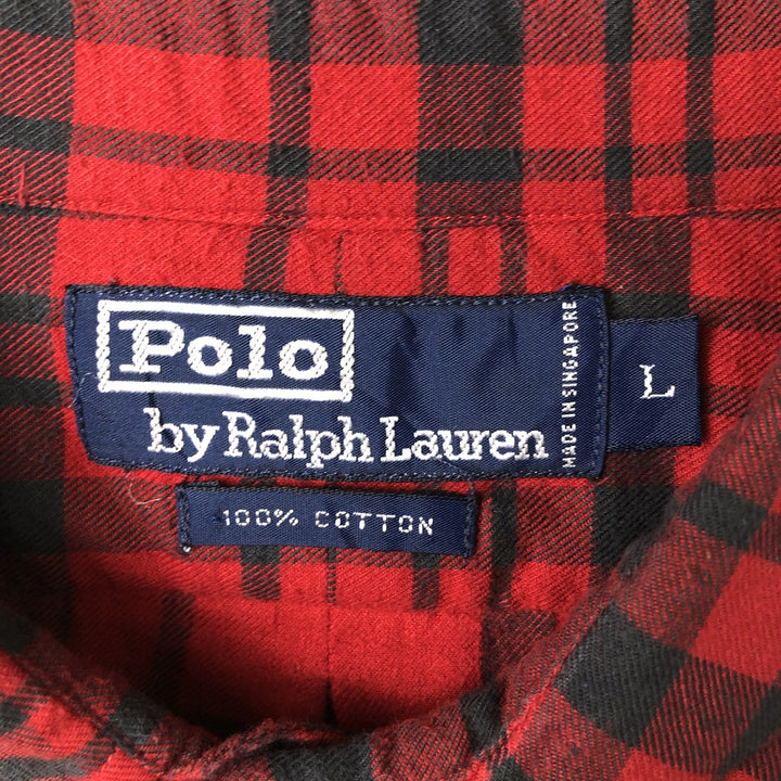 Ralph Lauren long sleeve button down check shirt, men's size L cotton red type Vintage Second Hand
