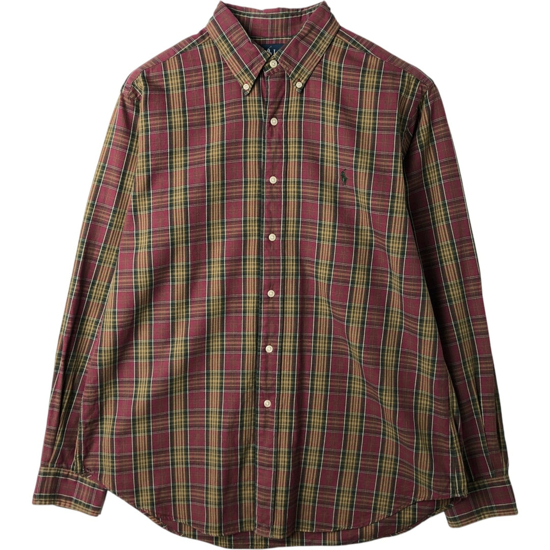 Ralph Lauren Classic Fit Long Sleeve Button Down Check Shirt Men's Size L cotton wine-red Vintage Second Hand