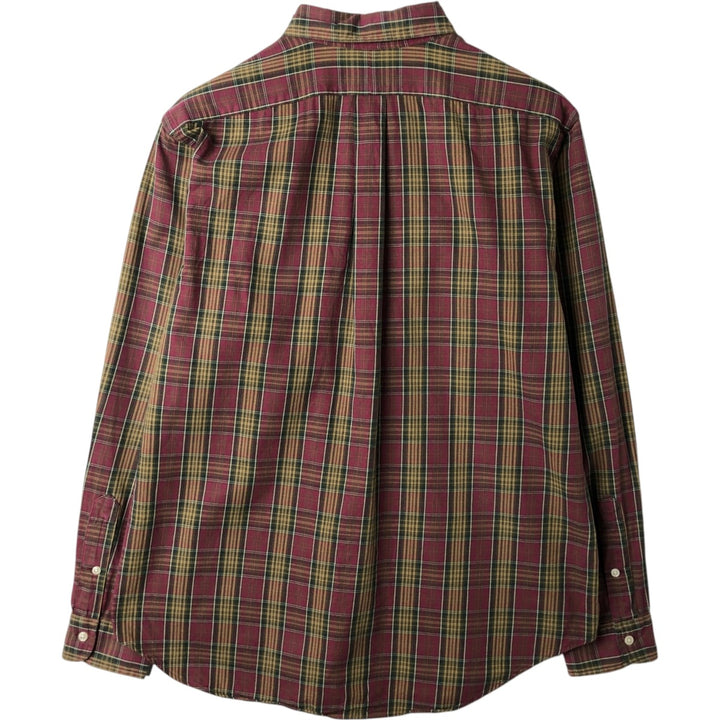 Ralph Lauren Classic Fit Long Sleeve Button Down Check Shirt Men's Size L cotton wine-red Vintage Second Hand