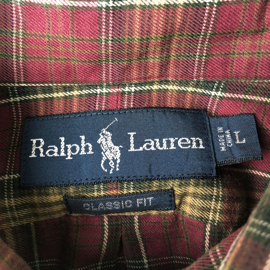 Ralph Lauren Classic Fit Long Sleeve Button Down Check Shirt Men's Size L cotton wine-red Vintage Second Hand