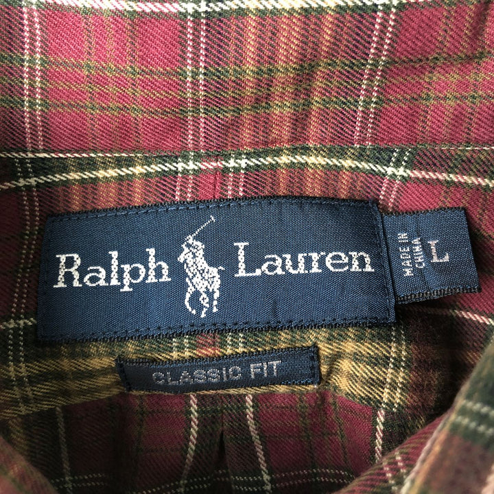 Ralph Lauren Classic Fit Long Sleeve Button Down Check Shirt Men's Size L cotton wine-red Vintage Second Hand