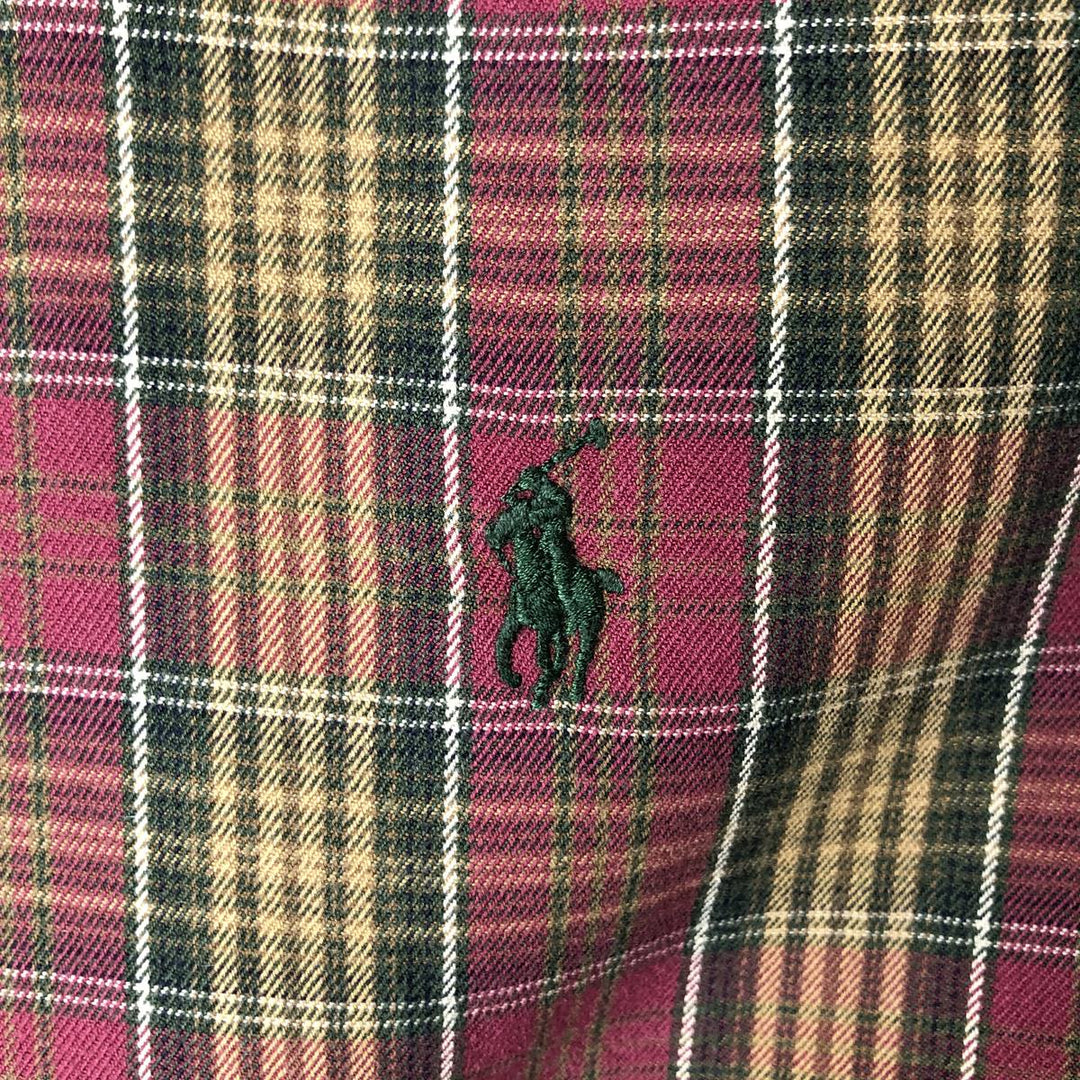 Ralph Lauren Classic Fit Long Sleeve Button Down Check Shirt Men's Size L cotton wine-red Vintage Second Hand