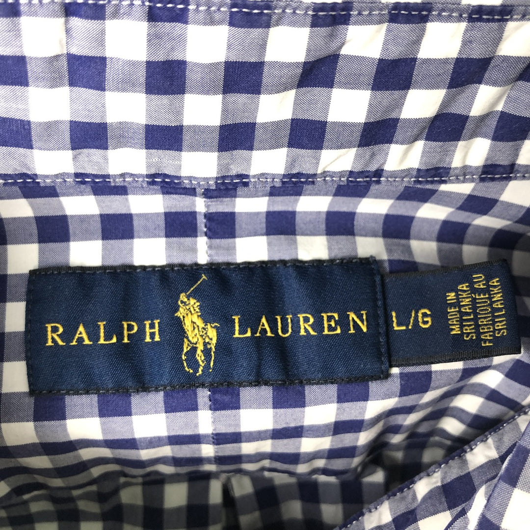 Ralph Lauren POLO RALPH LAUREN Long-Sleeve Button-Down Check Shirt, Men's Size L (approx.) cotton Purple type blue-purple Vintage Second Hand