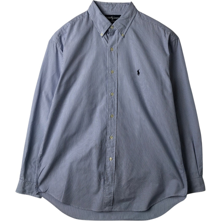 Ralph Lauren BLAKE Stripe Pattern Long-Sleeve Button-Down Stripe Shirt, Men's Size L (approx.) cotton blue type Vintage Second Hand