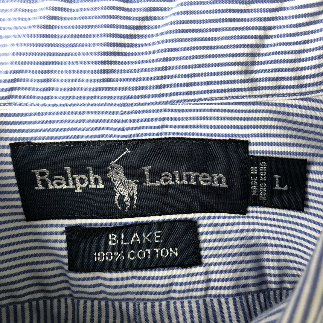 Ralph Lauren BLAKE Stripe Pattern Long-Sleeve Button-Down Stripe Shirt, Men's Size L (approx.) cotton blue type Vintage Second Hand