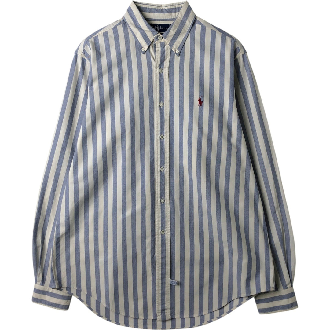 Ralph Lauren long sleeve button down striped shirt, men's size L cotton Purple type blue-purple Vintage Second Hand