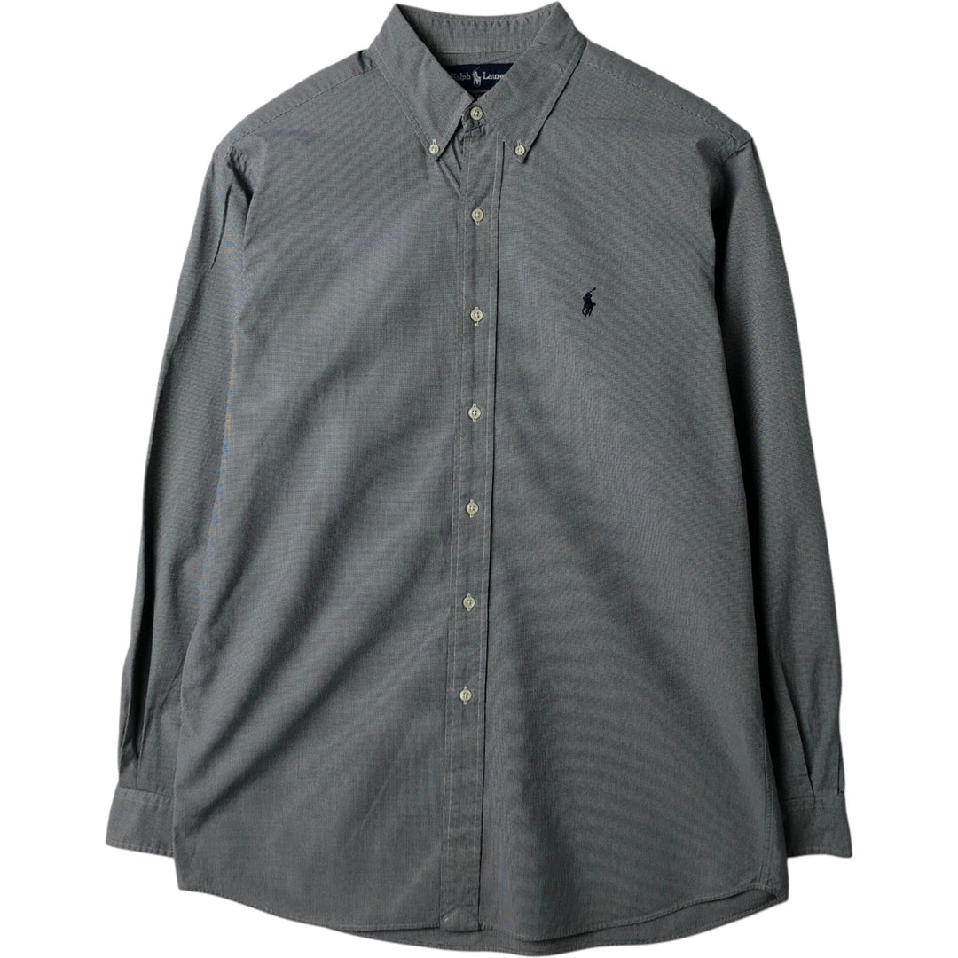 Ralph Lauren ELLINGTON Houndstooth Pattern Long-Sleeve Button-Down Shirt, Men's Size L (approx.) cotton gray type Vintage Second Hand