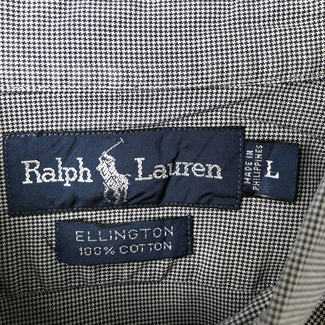 Ralph Lauren ELLINGTON Houndstooth Pattern Long-Sleeve Button-Down Shirt, Men's Size L (approx.) cotton gray type Vintage Second Hand