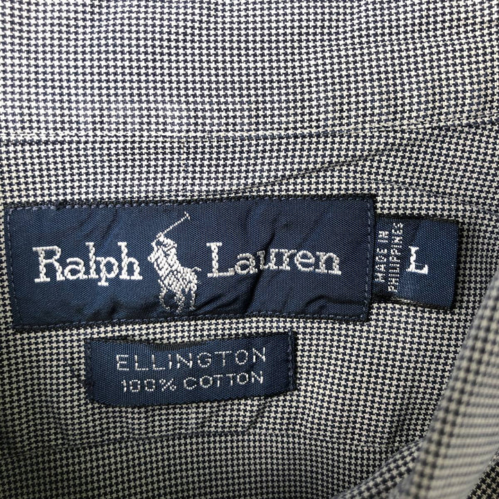 Ralph Lauren ELLINGTON Houndstooth Pattern Long-Sleeve Button-Down Shirt, Men's Size L (approx.) cotton gray type Vintage Second Hand