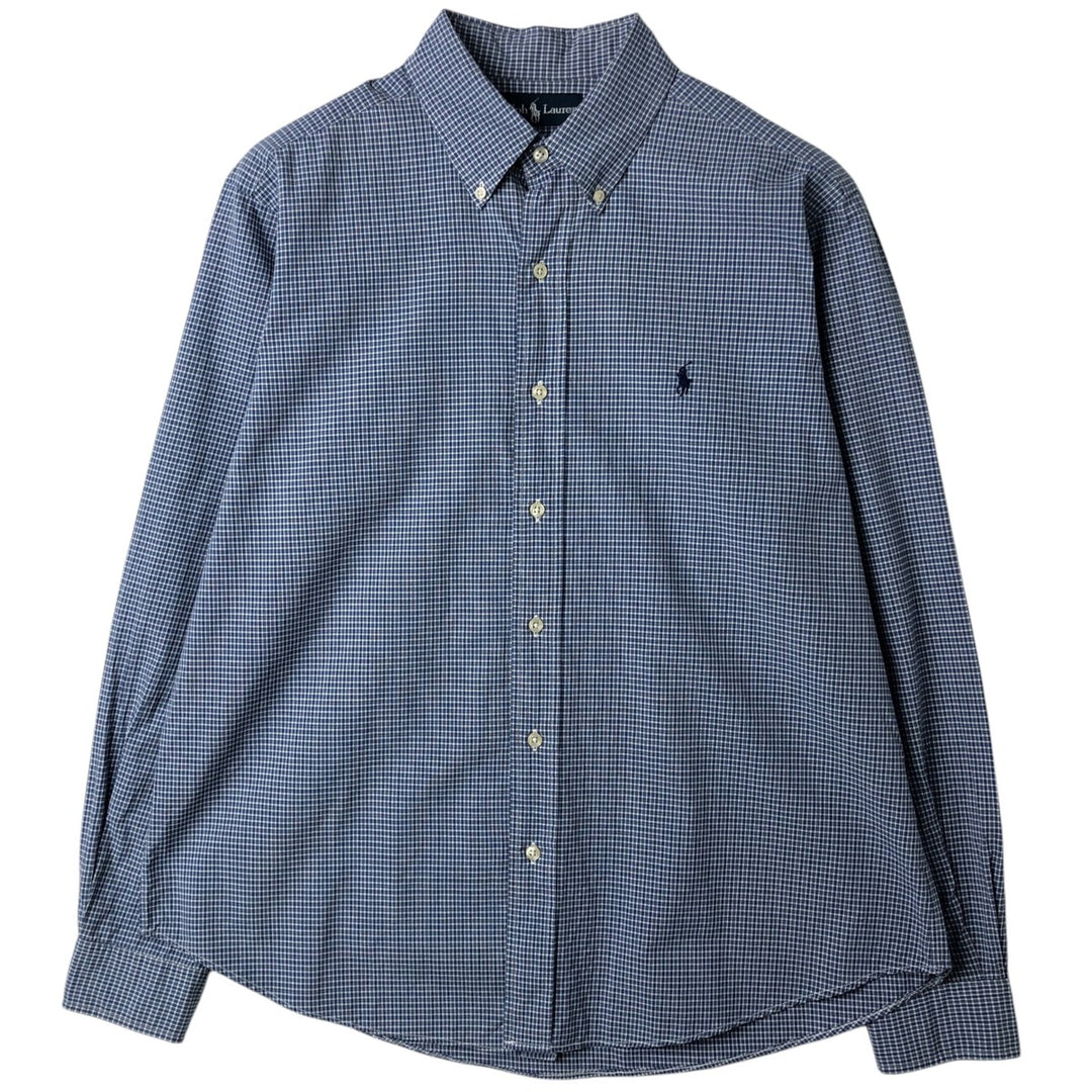 Ralph Lauren long sleeve button down check shirt, men's size L cotton blue type Vintage Second Hand