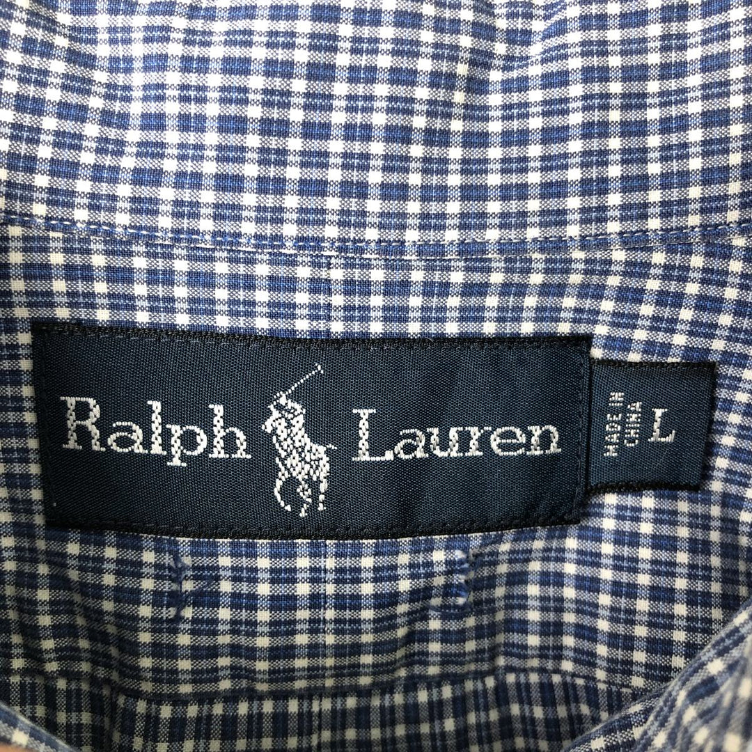 Ralph Lauren long sleeve button down check shirt, men's size L cotton blue type Vintage Second Hand
