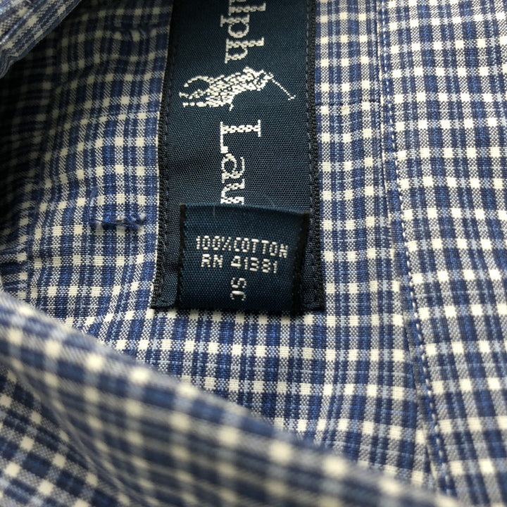 Ralph Lauren long sleeve button down check shirt, men's size L cotton blue type Vintage Second Hand