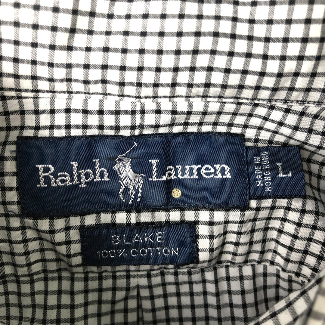 Ralph Lauren BLAKE long sleeve button down check shirt, men's size L cotton white type Vintage Second Hand