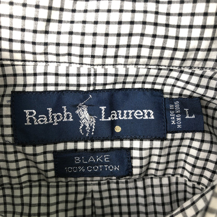 Ralph Lauren BLAKE long sleeve button down check shirt, men's size L cotton white type Vintage Second Hand