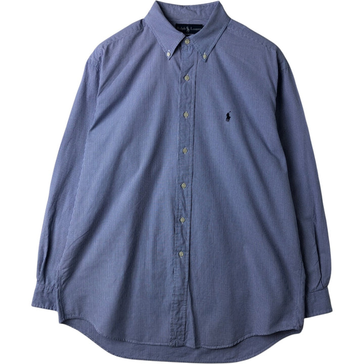 Ralph Lauren BLAKE long sleeve button down check shirt, men's size L cotton Blue type light blue Vintage Second Hand