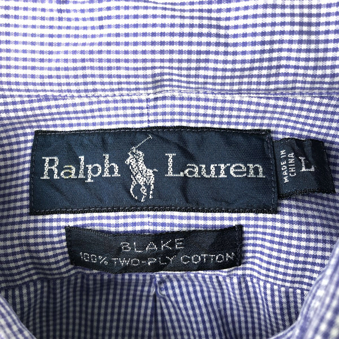 Ralph Lauren BLAKE long sleeve button down check shirt, men's size L cotton Blue type light blue Vintage Second Hand