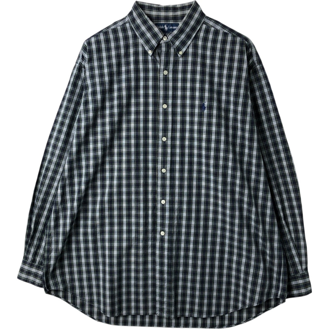 Ralph Lauren BLAKE long sleeve button down check shirt, men's XL size cotton navy blue type Vintage Second Hand