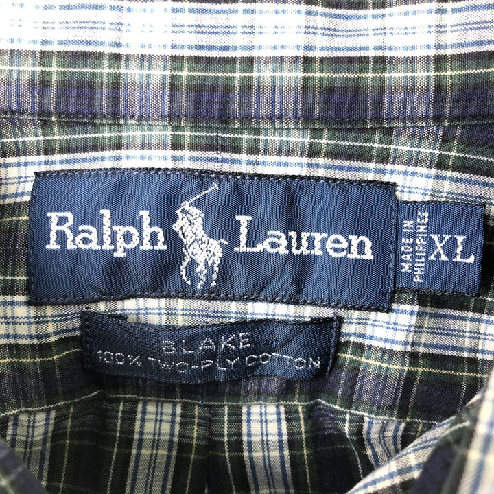 Ralph Lauren BLAKE long sleeve button down check shirt, men's XL size cotton navy blue type Vintage Second Hand