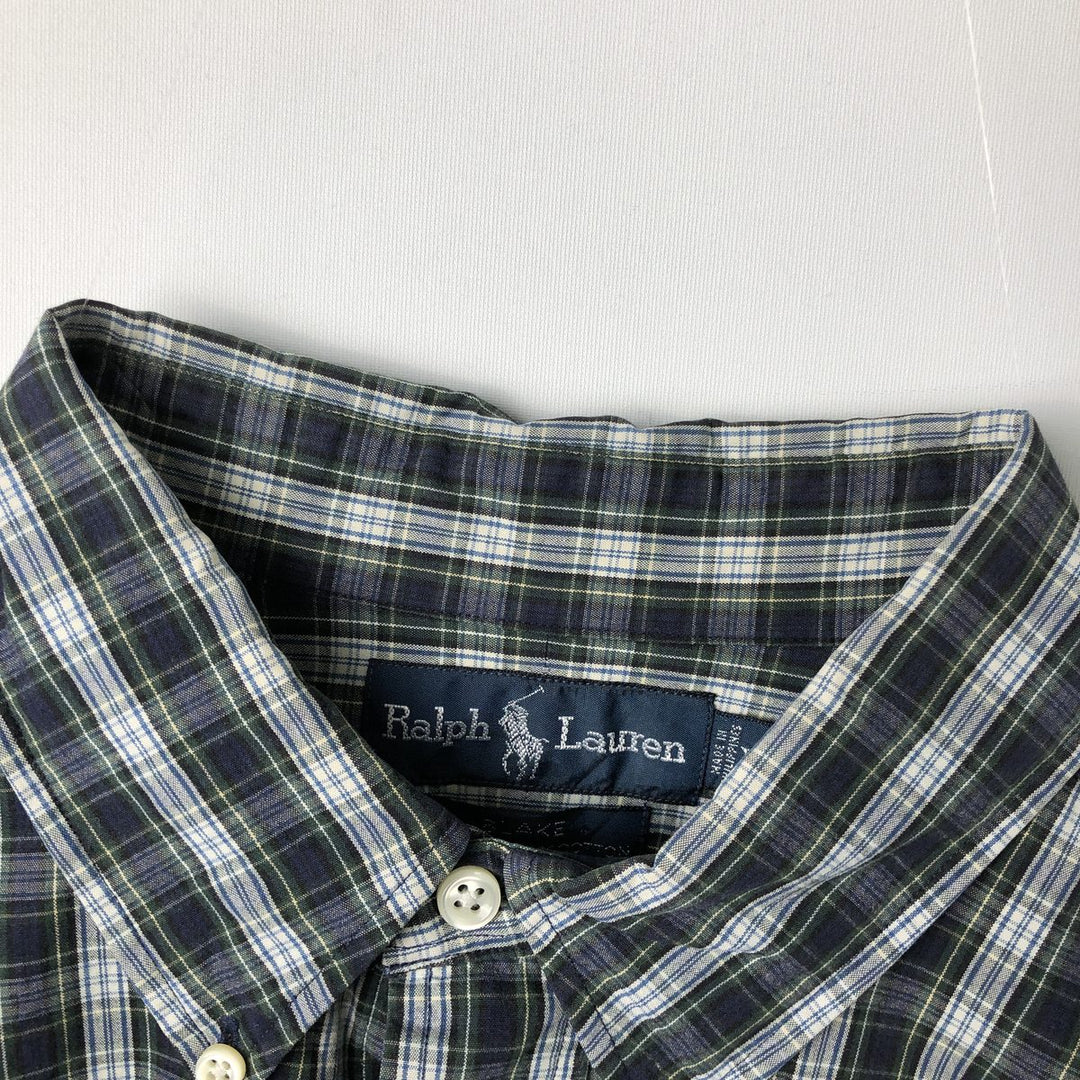 Ralph Lauren BLAKE long sleeve button down check shirt, men's XL size cotton navy blue type Vintage Second Hand