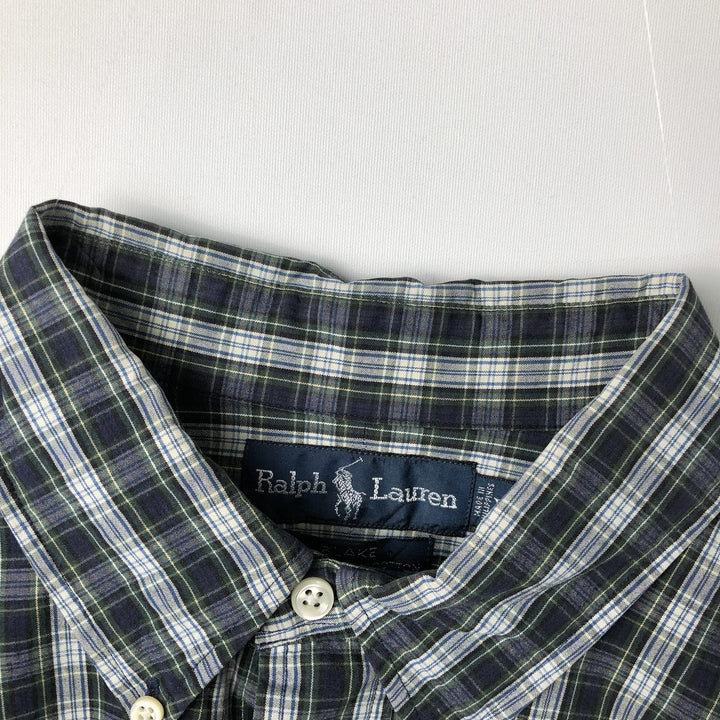 Ralph Lauren BLAKE long sleeve button down check shirt, men's XL size cotton navy blue type Vintage Second Hand