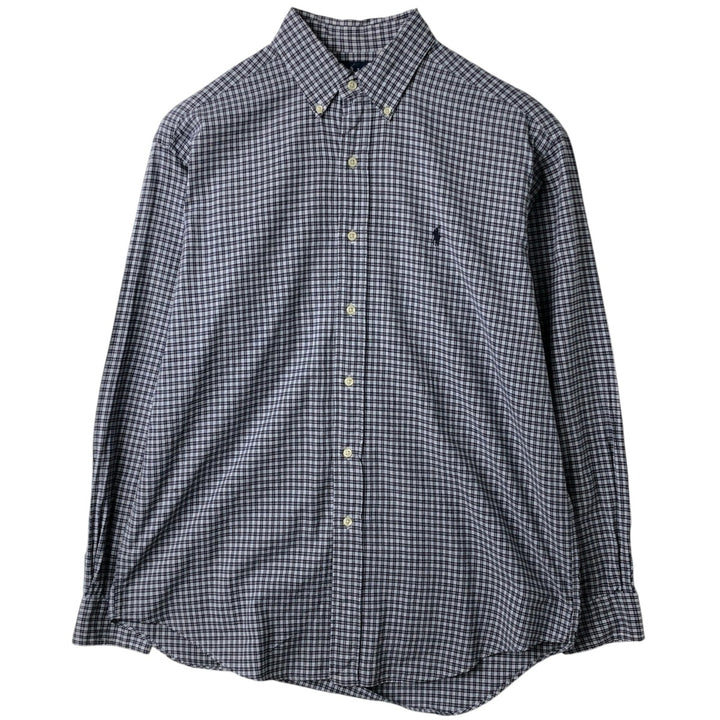 Ralph Lauren BLAKE Check Pattern Long Sleeve Button-Down Check Shirt, Men's Size Medium cotton navy blue type Vintage Second Hand