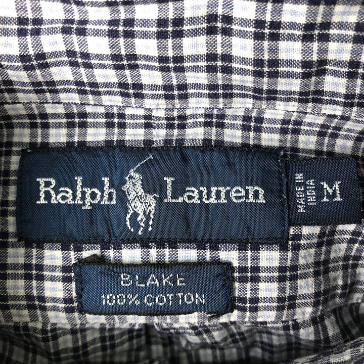 Ralph Lauren BLAKE Check Pattern Long Sleeve Button-Down Check Shirt, Men's Size Medium cotton navy blue type Vintage Second Hand