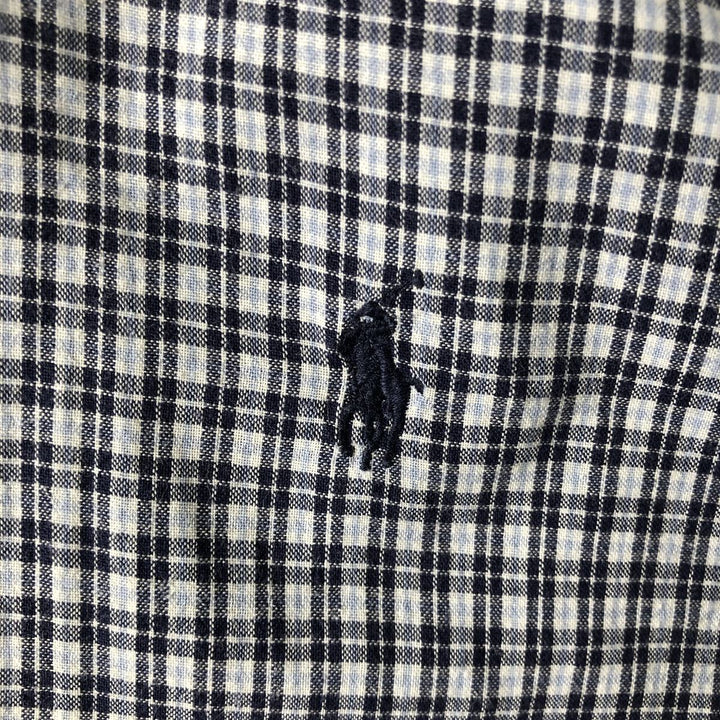 Ralph Lauren BLAKE Check Pattern Long Sleeve Button-Down Check Shirt, Men's Size Medium cotton navy blue type Vintage Second Hand