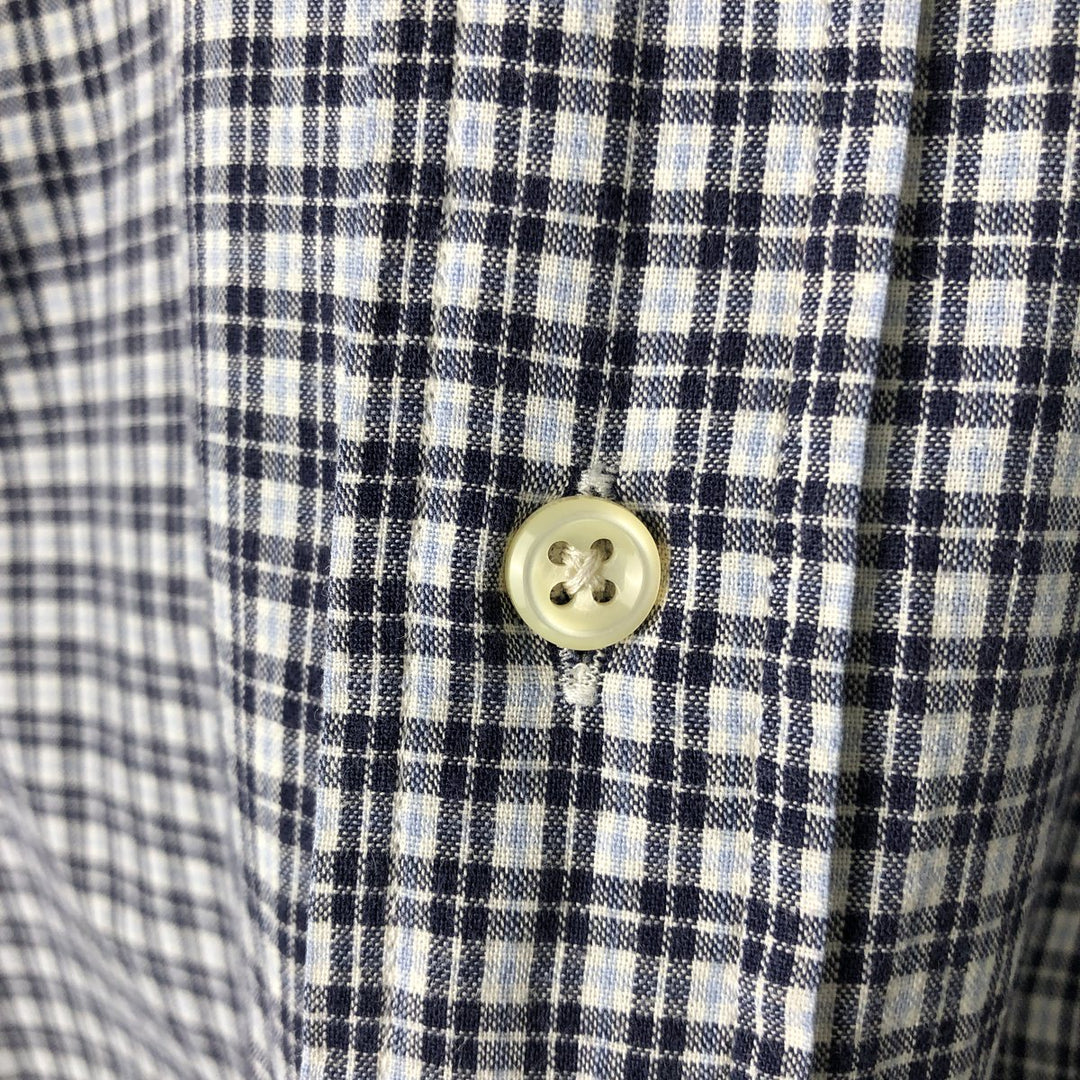 Ralph Lauren BLAKE Check Pattern Long Sleeve Button-Down Check Shirt, Men's Size Medium cotton navy blue type Vintage Second Hand
