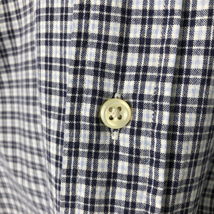 Ralph Lauren BLAKE Check Pattern Long Sleeve Button-Down Check Shirt, Men's Size Medium cotton navy blue type Vintage Second Hand