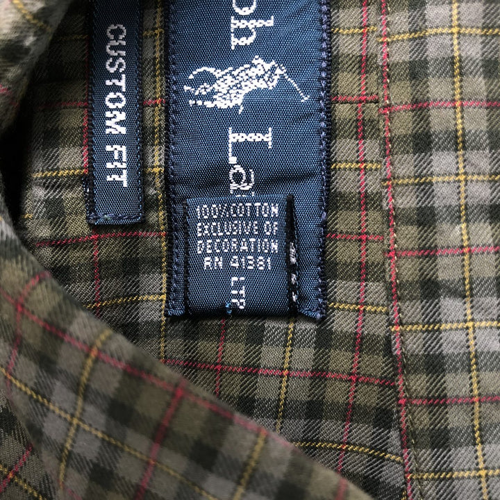 Ralph Lauren CUSTOM FIT long sleeve button down check shirt, men's size L cotton Khaki type Vintage Second Hand