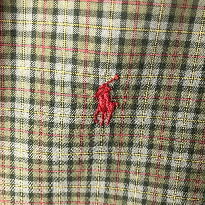 Ralph Lauren CUSTOM FIT long sleeve button down check shirt, men's size L cotton Khaki type Vintage Second Hand