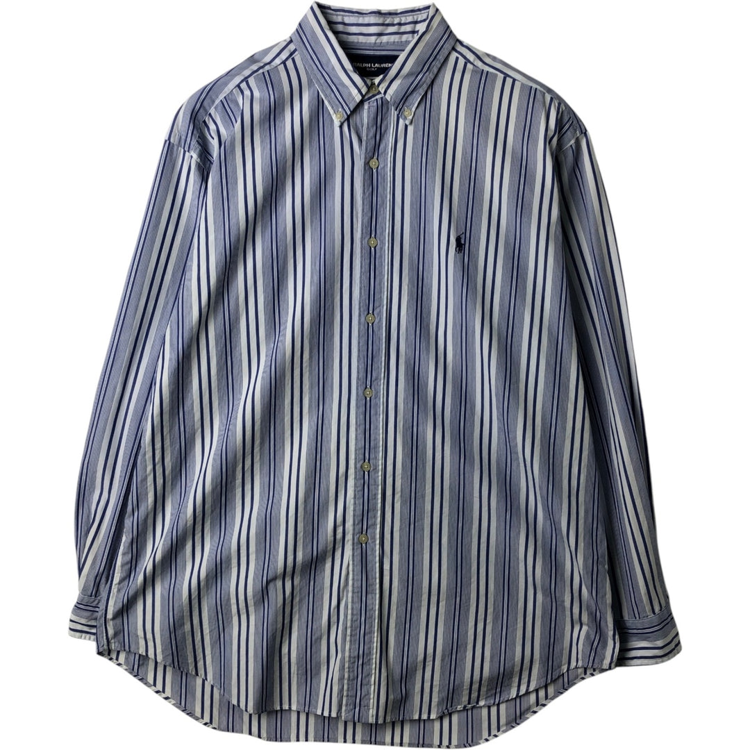 Ralph Lauren GOLF BLAKE Stripe Pattern Long-Sleeve Button-Down Stripe Shirt, Men's Size L (approx.) cotton Purple type blue-purple Vintage Second Hand