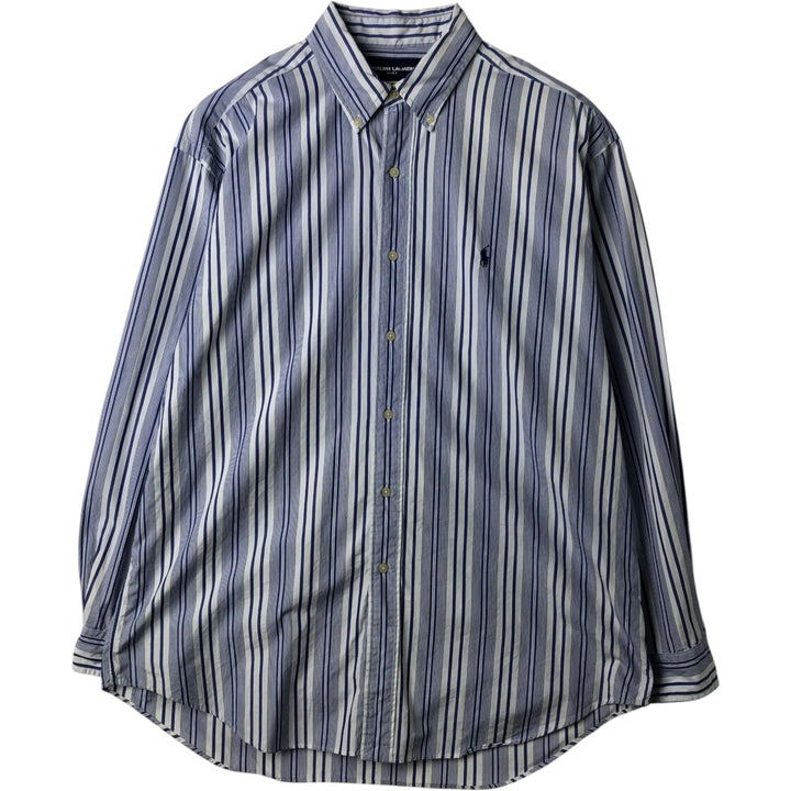 Ralph Lauren GOLF BLAKE Stripe Pattern Long-Sleeve Button-Down Stripe Shirt, Men's Size L (approx.) cotton Purple type blue-purple Vintage Second Hand