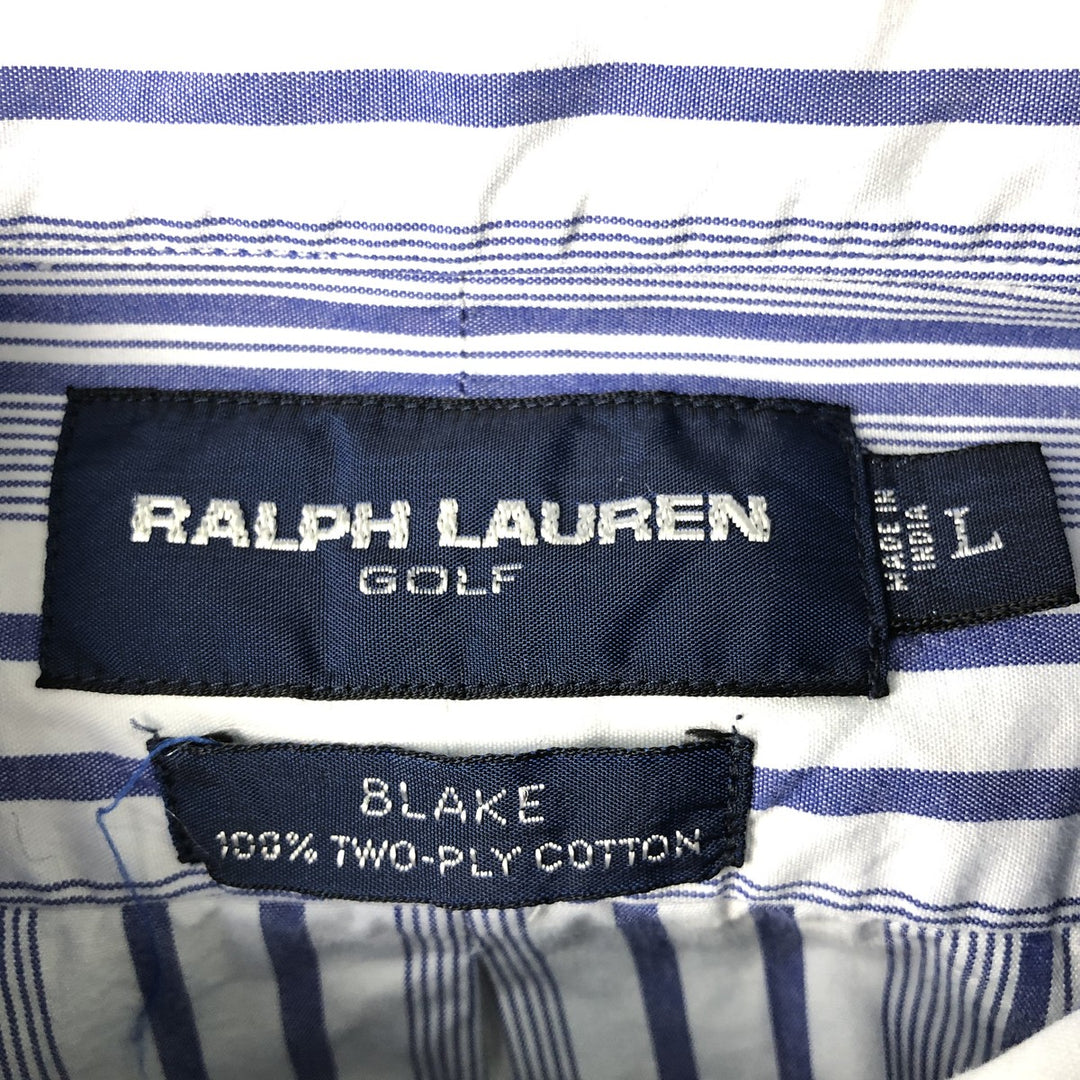 Ralph Lauren GOLF BLAKE Stripe Pattern Long-Sleeve Button-Down Stripe Shirt, Men's Size L (approx.) cotton Purple type blue-purple Vintage Second Hand