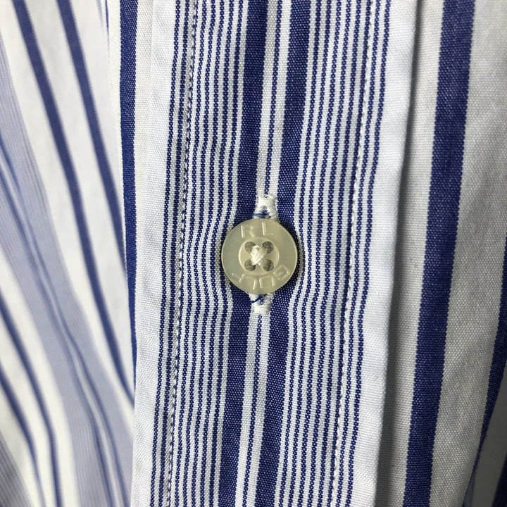 Ralph Lauren GOLF BLAKE Stripe Pattern Long-Sleeve Button-Down Stripe Shirt, Men's Size L (approx.) cotton Purple type blue-purple Vintage Second Hand