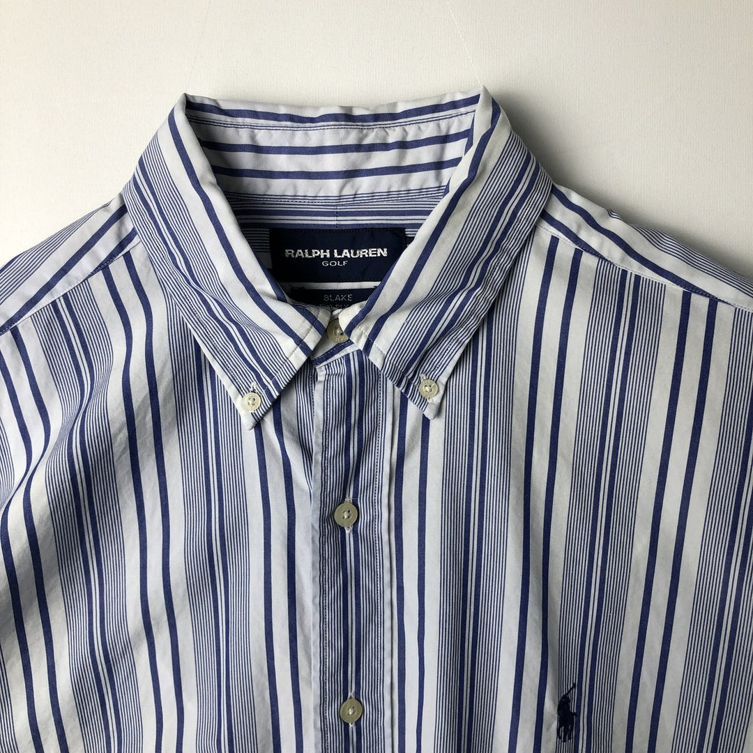Ralph Lauren GOLF BLAKE Stripe Pattern Long-Sleeve Button-Down Stripe Shirt, Men's Size L (approx.) cotton Purple type blue-purple Vintage Second Hand