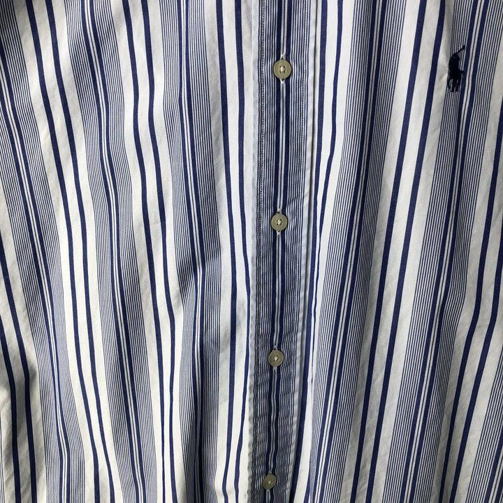Ralph Lauren GOLF BLAKE Stripe Pattern Long-Sleeve Button-Down Stripe Shirt, Men's Size L (approx.) cotton Purple type blue-purple Vintage Second Hand