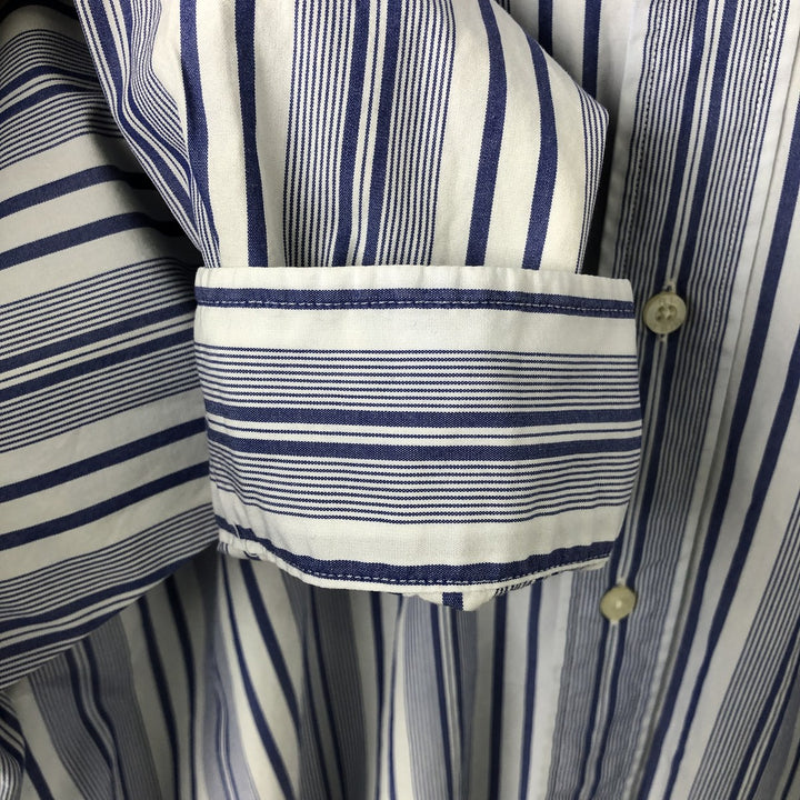 Ralph Lauren GOLF BLAKE Stripe Pattern Long-Sleeve Button-Down Stripe Shirt, Men's Size L (approx.) cotton Purple type blue-purple Vintage Second Hand