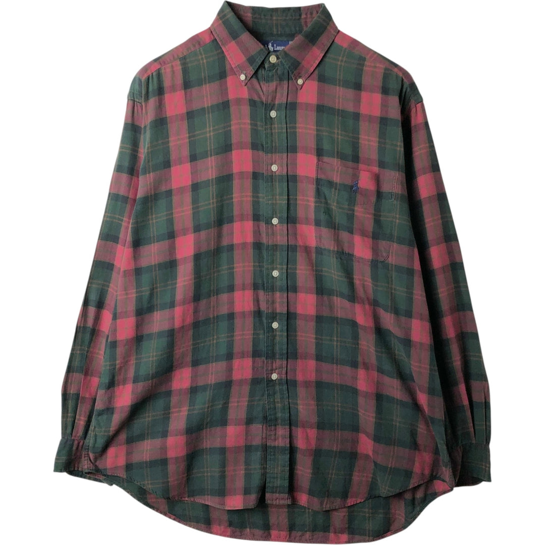 Ralph Lauren BLAIRE long sleeve button down check shirt, men's size L cotton red type Vintage Second Hand
