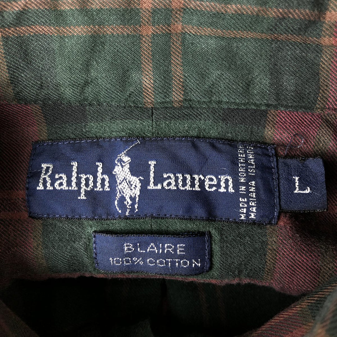 Ralph Lauren BLAIRE long sleeve button down check shirt, men's size L cotton red type Vintage Second Hand