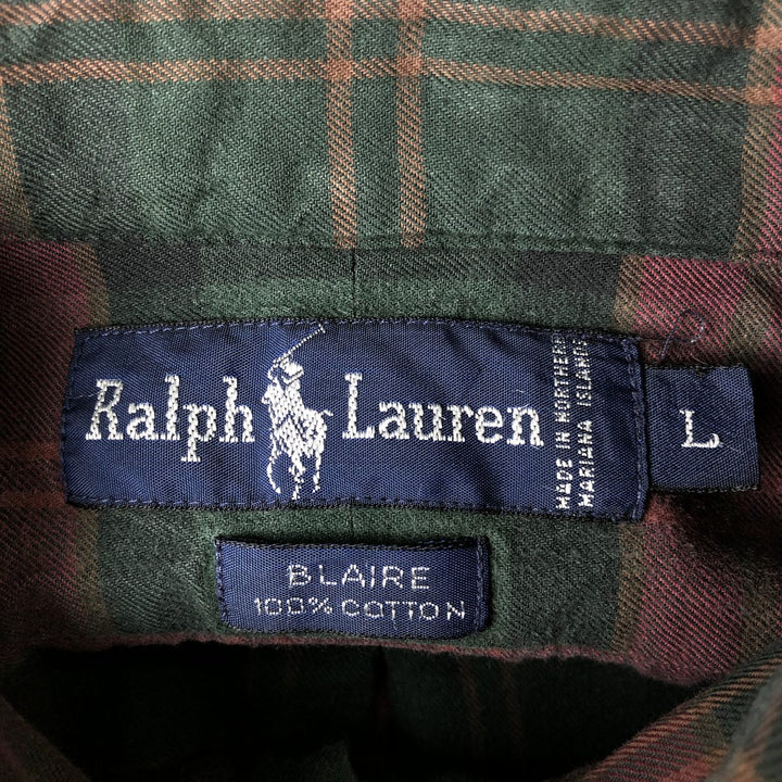 Ralph Lauren BLAIRE long sleeve button down check shirt, men's size L cotton red type Vintage Second Hand