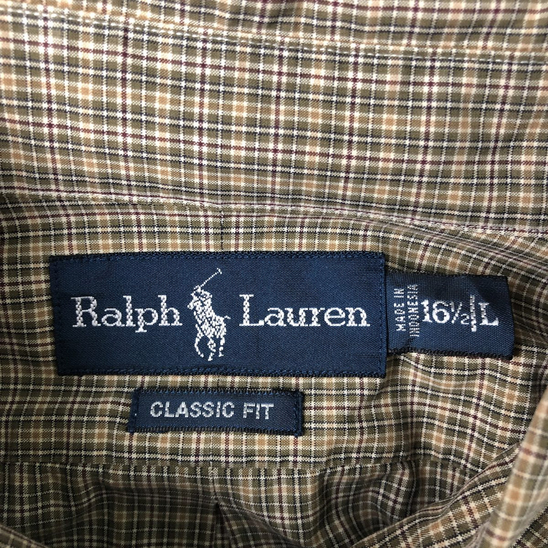 Ralph Lauren Classic Fit Long Sleeve Button Down Check Shirt, Men's Size L cotton brown type Vintage Second Hand