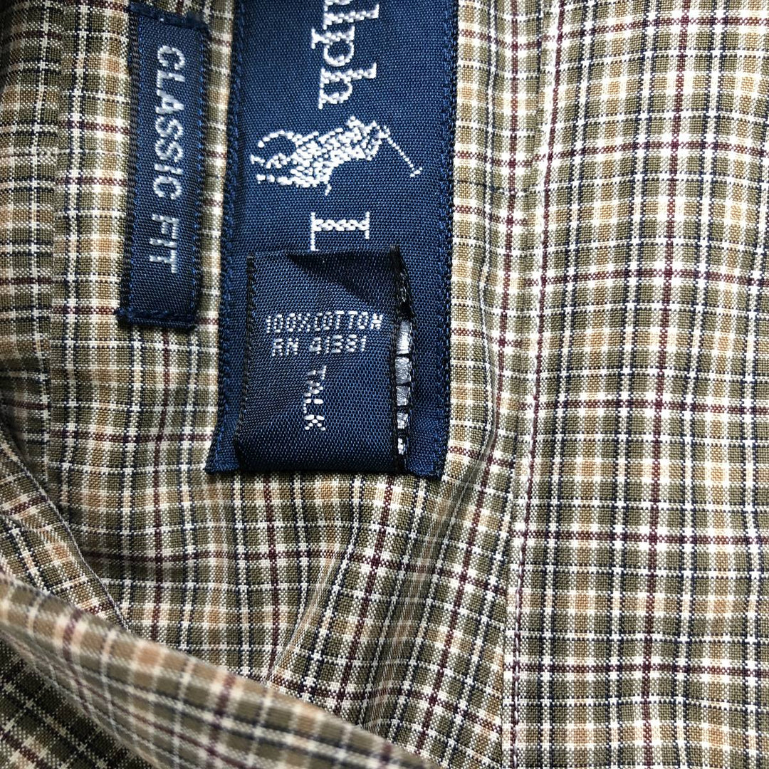 Ralph Lauren Classic Fit Long Sleeve Button Down Check Shirt, Men's Size L cotton brown type Vintage Second Hand