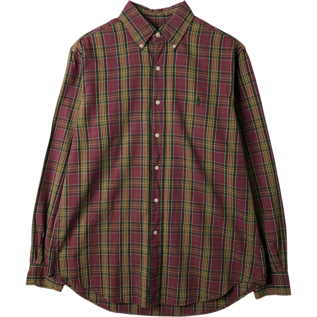 Ralph Lauren Classic Fit Long Sleeve Button Down Check Shirt Men's M cotton Red type red-purple Vintage Second Hand