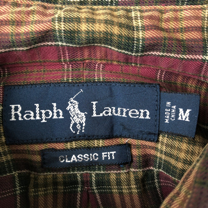 Ralph Lauren Classic Fit Long Sleeve Button Down Check Shirt Men's M cotton Red type red-purple Vintage Second Hand